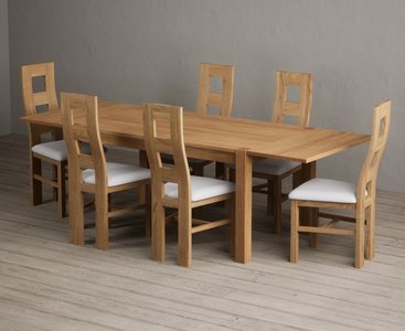 View Extending thetford 150cm solid oak dining table with 6 light grey natural chairs View Extending thetford 150cm solid oak dining table with 6 light grey natural chairs