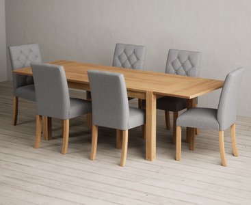 View Extending thetford 150cm solid oak table with 6 grey isabella chairs View Extending thetford 150cm solid oak table with 6 grey isabella chairs