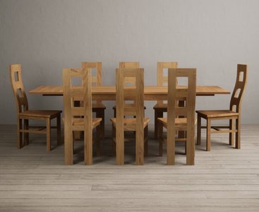 View Extending thetford 150cm solid oak dining table with 8 oak natural chairs View Extending thetford 150cm solid oak dining table with 8 oak natural chairs