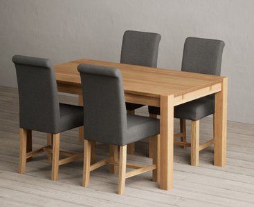 View Thetford 150cm oak dining table with 4 blue braced chairs View Thetford 150cm oak dining table with 4 blue braced chairs