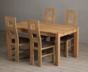 View Thetford 150cm solid oak dining table with 4 brown natural chairs View Thetford 150cm solid oak dining table with 4 brown natural chairs