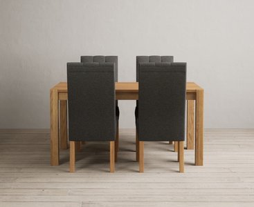 View Thetford 150cm oak dining table with 8 grey maya chairs View Thetford 150cm oak dining table with 8 grey maya chairs