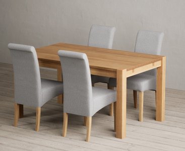 View Thetford 150cm oak dining table with 4 blue scroll back chairs View Thetford 150cm oak dining table with 4 blue scroll back chairs