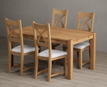 View Thetford 150cm oak dining table with 4 blue natural solid oak chairs View Thetford 150cm oak dining table with 4 blue natural solid oak chairs