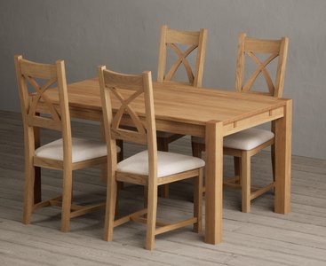 View Thetford 150cm solid oak dining table with 4 linen natural solid oak chairs View Thetford 150cm solid oak dining table with 4 linen natural solid oak chairs