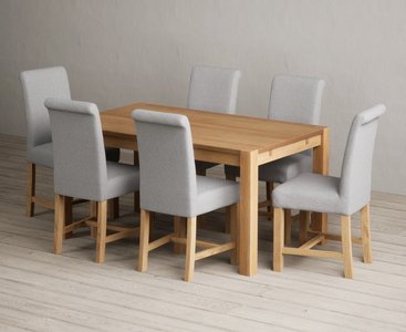 View Thetford 150cm solid oak dining table with 6 grey braced chairs View Thetford 150cm solid oak dining table with 6 grey braced chairs