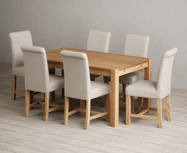 View Thetford 150cm solid oak dining table with 6 natural braced chairs View Thetford 150cm solid oak dining table with 6 natural braced chairs