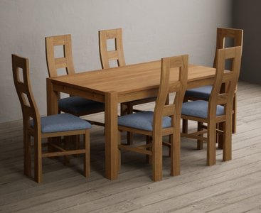 View Thetford 150cm solid oak dining table with 6 blue natural chairs View Thetford 150cm solid oak dining table with 6 blue natural chairs