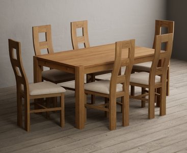 View Thetford 150cm solid oak dining table with 6 linen natural chairs View Thetford 150cm solid oak dining table with 6 linen natural chairs