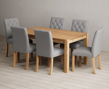 View Thetford 150cm oak dining table with 6 grey isabella chairs View Thetford 150cm oak dining table with 6 grey isabella chairs