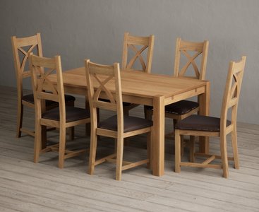 View Thetford 150cm solid oak dining table with 6 brown natural solid oak chairs View Thetford 150cm solid oak dining table with 6 brown natural solid oak chairs