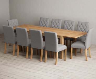 View Extending thetford 180cm solid oak dining table with 10 grey isabella chairs View Extending thetford 180cm solid oak dining table with 10 grey isabella chairs