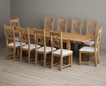 View Extending thetford 180cm solid oak dining table with 10 light grey natural solid oak chairs View Extending thetford 180cm solid oak dining table with 10 light grey natural solid oak chairs
