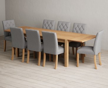 View Extending thetford 180cm solid oak dining table with 8 grey isabella chairs View Extending thetford 180cm solid oak dining table with 8 grey isabella chairs