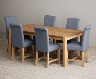 View Thetford 180cm solid oak dining table with 6 blue braced chairs View Thetford 180cm solid oak dining table with 6 blue braced chairs