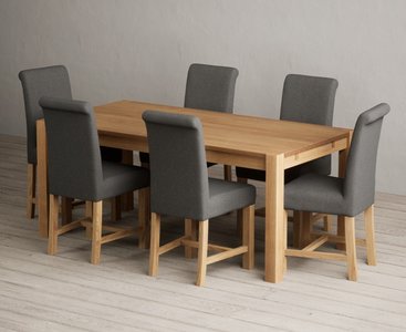 View Thetford 180cm oak dining table with 6 blue braced chairs View Thetford 180cm oak dining table with 6 blue braced chairs