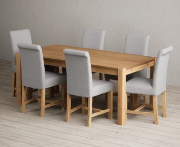 View Thetford 180cm solid oak dining table with 6 grey braced chairs View Thetford 180cm solid oak dining table with 6 grey braced chairs