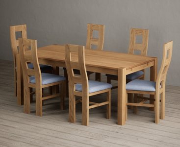 View Thetford 180cm solid oak dining table with 6 blue natural chairs View Thetford 180cm solid oak dining table with 6 blue natural chairs