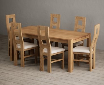 View Thetford 180cm solid oak dining table with 6 linen natural chairs View Thetford 180cm solid oak dining table with 6 linen natural chairs