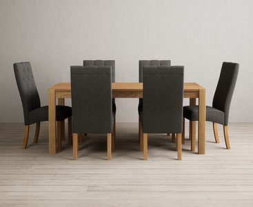 View Thetford 180cm oak dining table with 8 grey maya chairs View Thetford 180cm oak dining table with 8 grey maya chairs