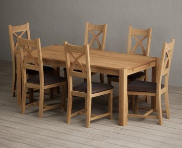 View Thetford 180cm solid oak dining table with 6 brown natural solid oak chairs View Thetford 180cm solid oak dining table with 6 brown natural solid oak chairs