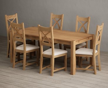 View Thetford 180cm solid oak dining table with 6 linen natural solid oak chairs View Thetford 180cm solid oak dining table with 6 linen natural solid oak chairs
