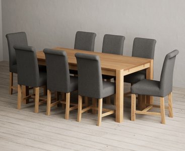 View Thetford 180cm solid oak dining table with 8 charcoal grey braced chairs View Thetford 180cm solid oak dining table with 8 charcoal grey braced chairs