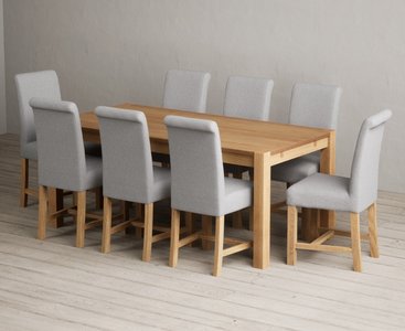 View Thetford 180cm solid oak dining table with 8 grey braced chairs View Thetford 180cm solid oak dining table with 8 grey braced chairs