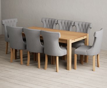 View Thetford 180cm solid oak dining table with 8 grey clara chairs View Thetford 180cm solid oak dining table with 8 grey clara chairs