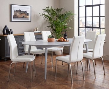 View Extending veneti light grey high gloss dining table with 6 white marco chairs View Extending veneti light grey high gloss dining table with 6 white marco chairs
