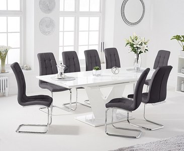 View Extending vittorio 160cm white high gloss dining table with 4 grey vigo chairs View Extending vittorio 160cm white high gloss dining table with 4 grey vigo chairs