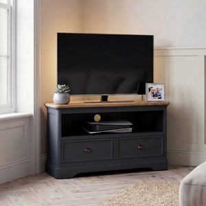 View Bridstow oak and blue painted corner tv cabinet View Bridstow oak and blue painted corner tv cabinet