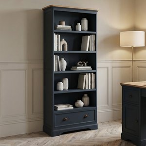 View Bridstow oak and blue painted tall bookcase View Bridstow oak and blue painted tall bookcase