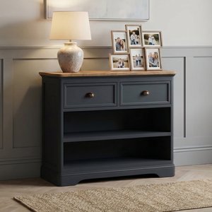 View Bridstow oak and blue painted storage console table View Bridstow oak and blue painted storage console table