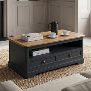 View Bridstow oak and blue painted 4 drawer coffee table View Bridstow oak and blue painted 4 drawer coffee table