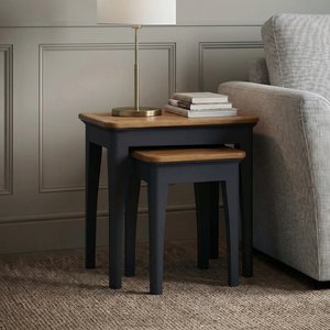 View Bridstow oak and blue painted nest of tables View Bridstow oak and blue painted nest of tables