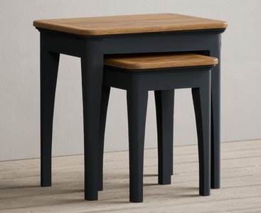 View Bridstow oak and blue painted nest of tables View Bridstow oak and blue painted nest of tables
