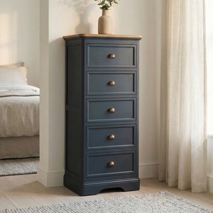 View Bridstow oak and blue painted 5 drawer tallboy View Bridstow oak and blue painted 5 drawer tallboy