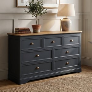 View Bridstow oak and blue painted wide chest of drawers View Bridstow oak and blue painted wide chest of drawers