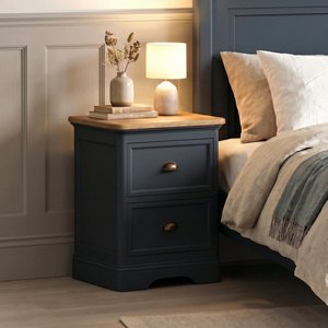 View Bridstow oak and blue painted 2 drawer bedside chest View Bridstow oak and blue painted 2 drawer bedside chest