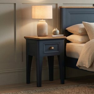 View Bridstow oak and blue painted 1 drawer bedside table View Bridstow oak and blue painted 1 drawer bedside table