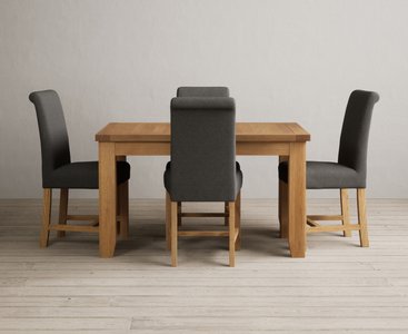 View Extending yateley 130cm solid oak dining table with 4 charcoal grey braced chairs View Extending yateley 130cm solid oak dining table with 4 charcoal grey braced chairs
