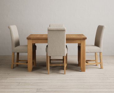 View Extending yateley 130cm solid oak dining table with 4 natural braced chairs View Extending yateley 130cm solid oak dining table with 4 natural braced chairs