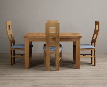 View Extending yateley 130cm solid oak dining table with 4 blue natural chairs View Extending yateley 130cm solid oak dining table with 4 blue natural chairs