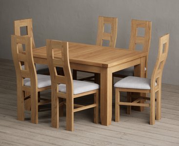 View Extending yateley 130cm solid oak dining table with 6 light grey natural chairs View Extending yateley 130cm solid oak dining table with 6 light grey natural chairs