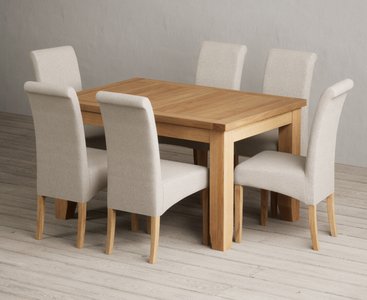 Photo of extending yateley 130cm solid oak dining table with 6 natural scroll back chairs