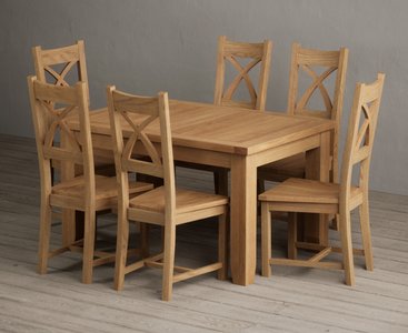 View Extending yateley 130cm solid oak dining table with 6 oak natural chairs View Extending yateley 130cm solid oak dining table with 6 oak natural chairs