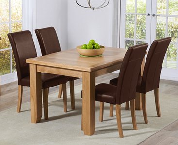 View Extending yateley 130cm solid oak dining table with 4 brown olivia chairs View Extending yateley 130cm solid oak dining table with 4 brown olivia chairs