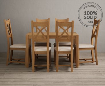 View York 120cm solid oak dining table with 4 linen natural solid oak chairs View York 120cm solid oak dining table with 4 linen natural solid oak chairs