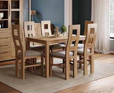 View York 120cm solid oak dining table with 4 light grey natural chairs View York 120cm solid oak dining table with 4 light grey natural chairs